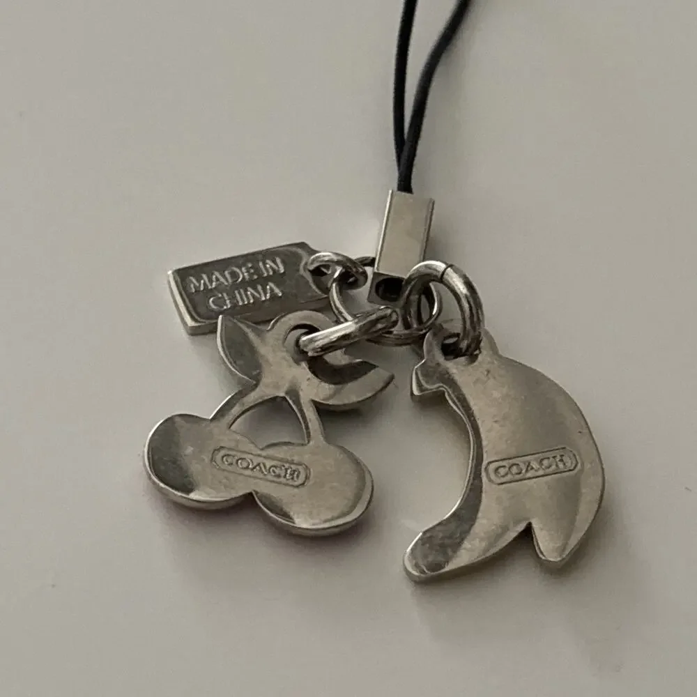 Coach Enamel Cherry & Bananas vintage Y2K phone Charm Silver Tone 3” Long